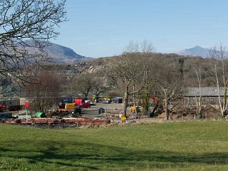 Looking into Minffordd yard with Snowdon in the background